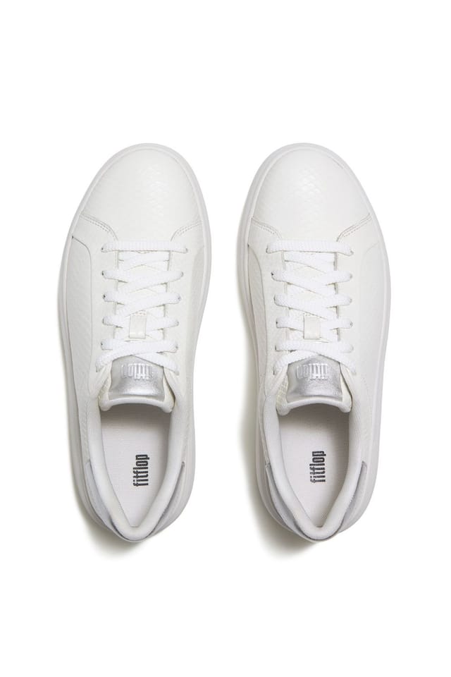 FitFlop FitFlop Women's Rtg Leather Snake Lace Up Trainers Urban White/Silver in White - 3