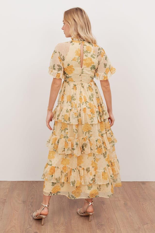 Anaya with Love Anaya with Love Women's Floral Print Short Sleeve Tiered Midaxi Dress in Yellow - 2