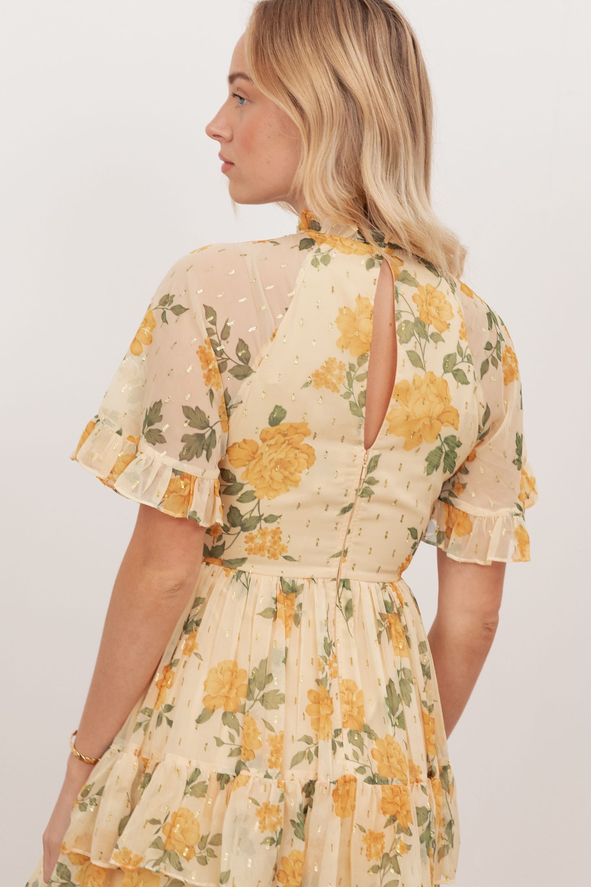 Anaya with Love Anaya with Love Women's Floral Print Short Sleeve Tiered Midaxi Dress in Yellow - 4