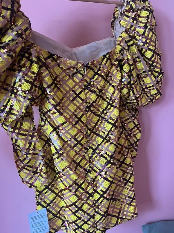 Luxe LUXE sequin embellished love heart puff sleeve mini dress