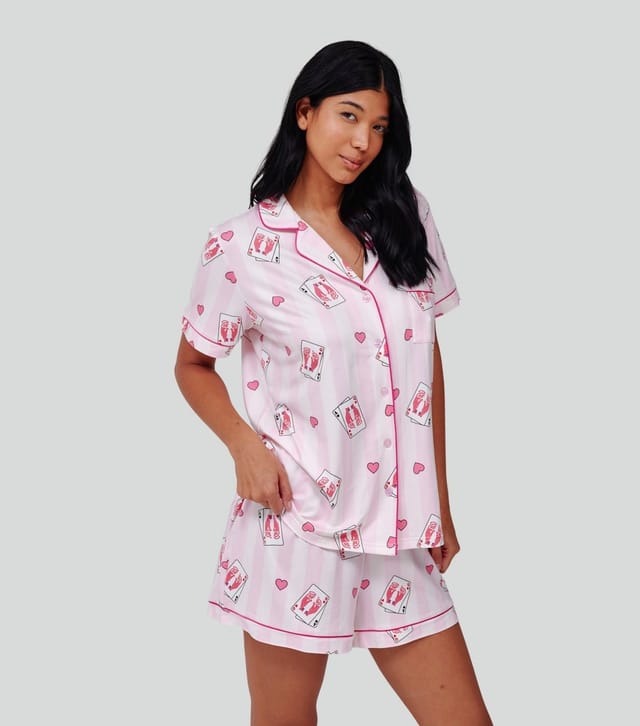 Loungeable Women's Pink Card Print Short Sleeve Shirt Pyjama Set Loungeable New Look - 2