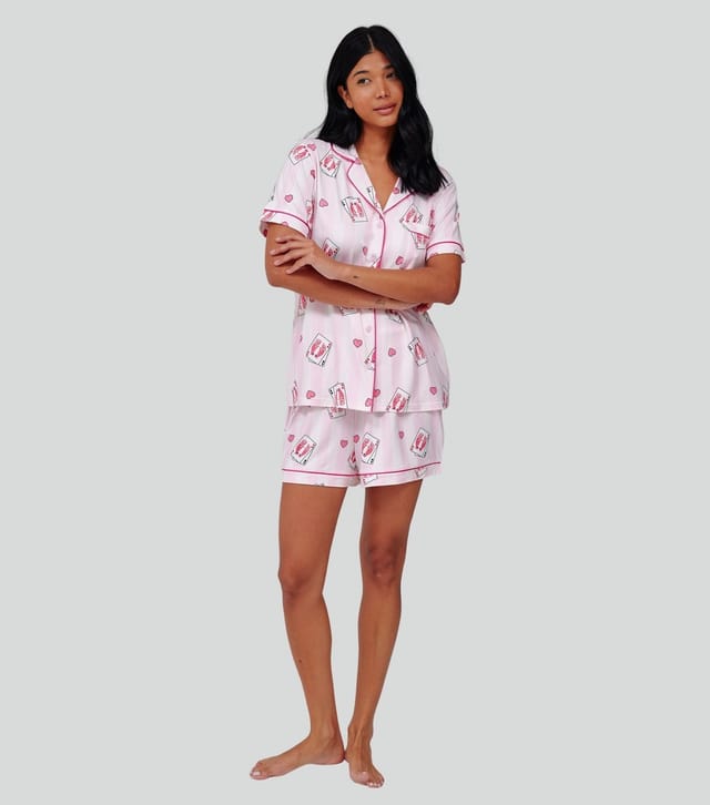 Loungeable Women's Pink Card Print Short Sleeve Shirt Pyjama Set Loungeable New Look - 3
