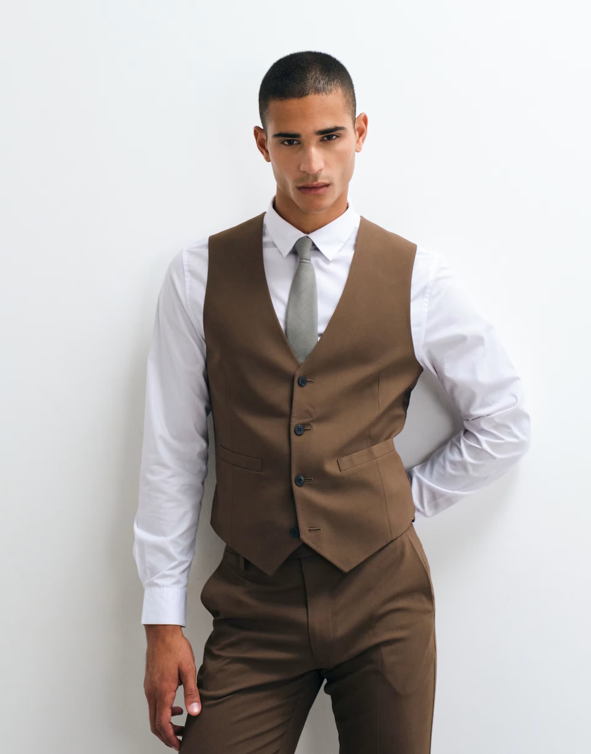 ASOS ASOS DESIGN skinny suit waistcoat in brown