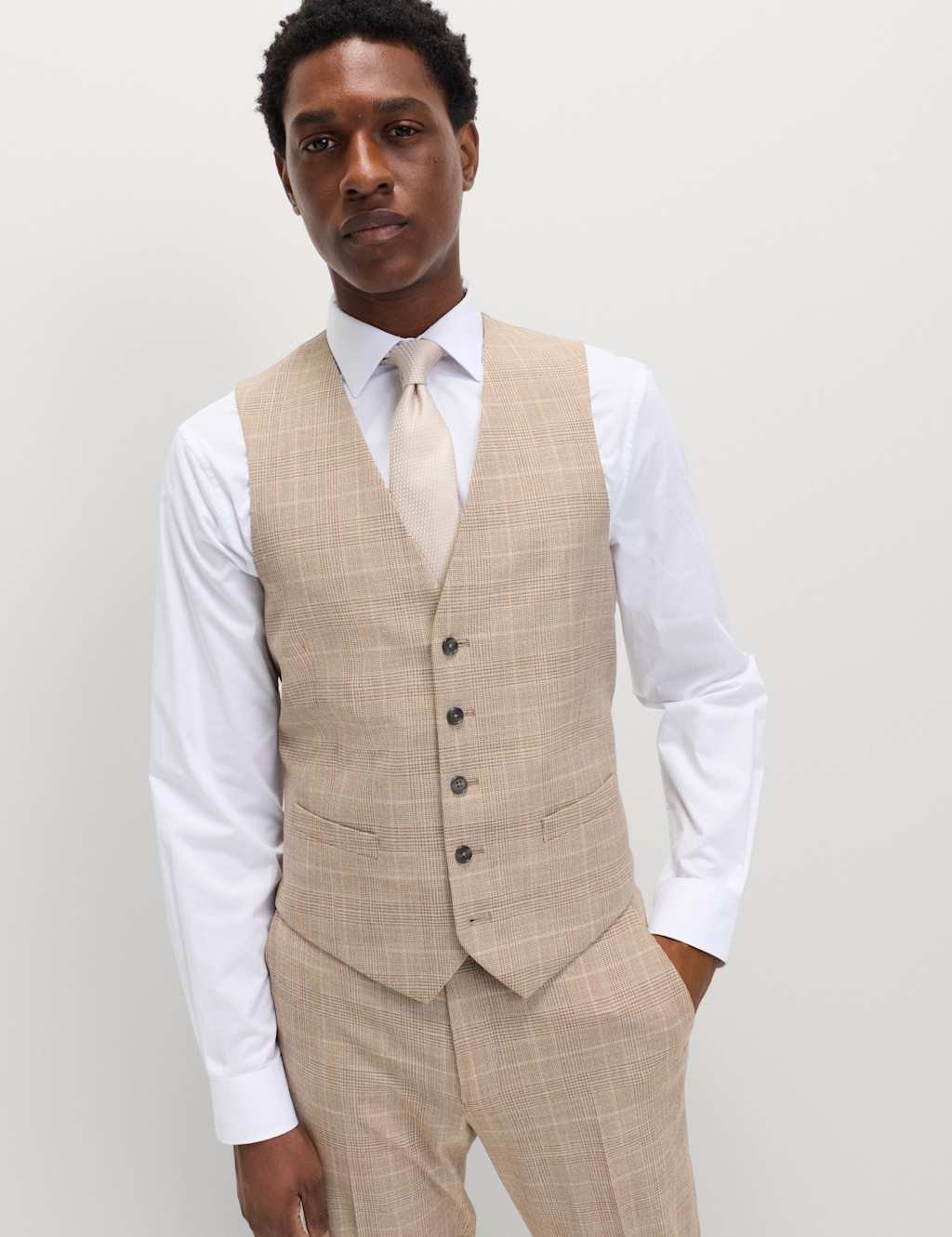 Marks & Spencer M&S Regular Fit Check Waistcoat Neutral - 3