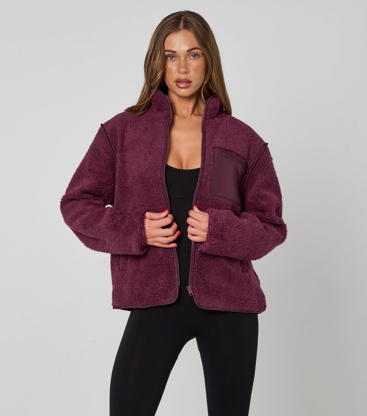 Urban Bliss Women's Dark Burgundy Fleece Jacket Urban Bliss New Look - 2