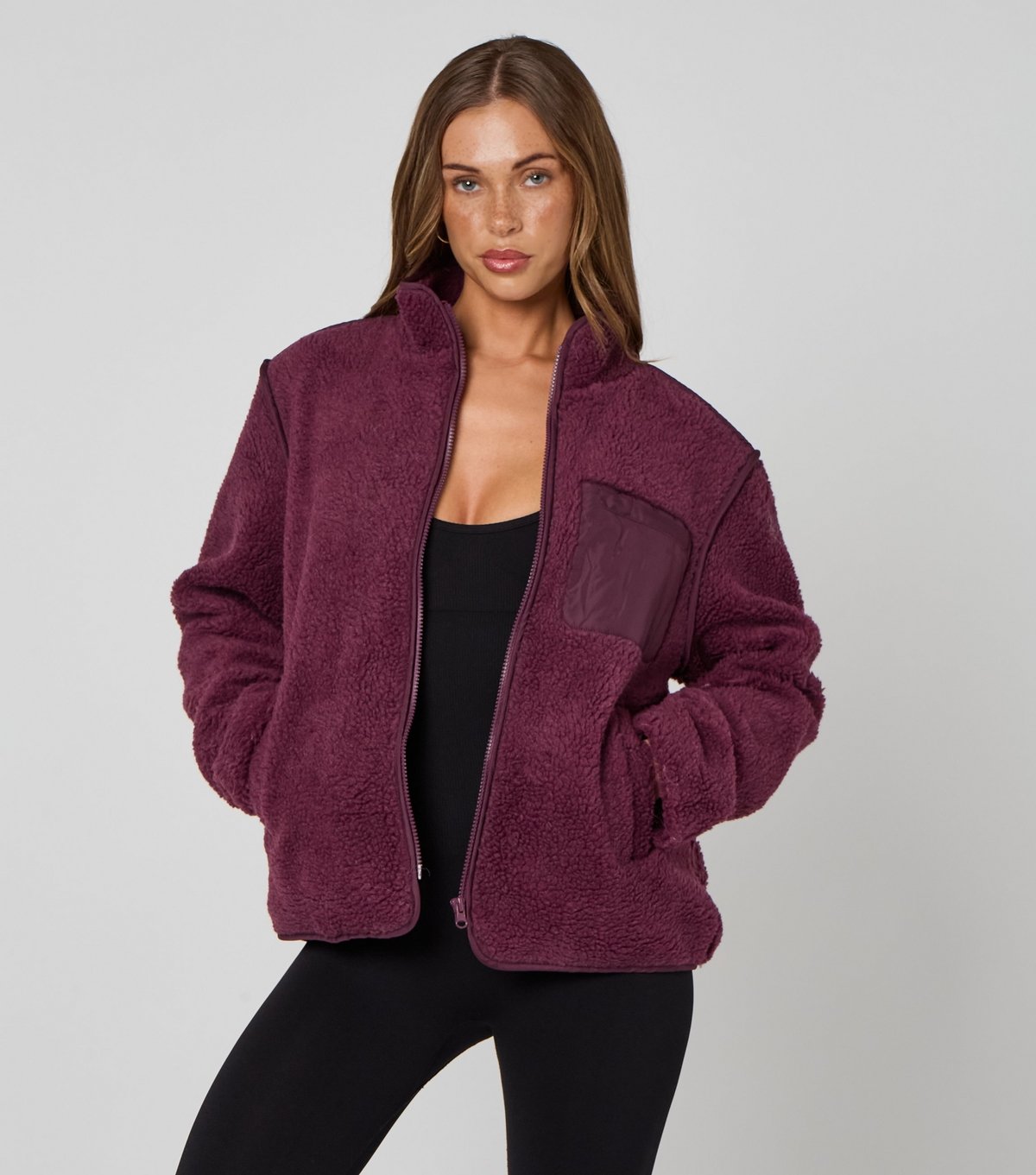 Urban Bliss Women's Dark Burgundy Fleece Jacket Urban Bliss New Look - 3