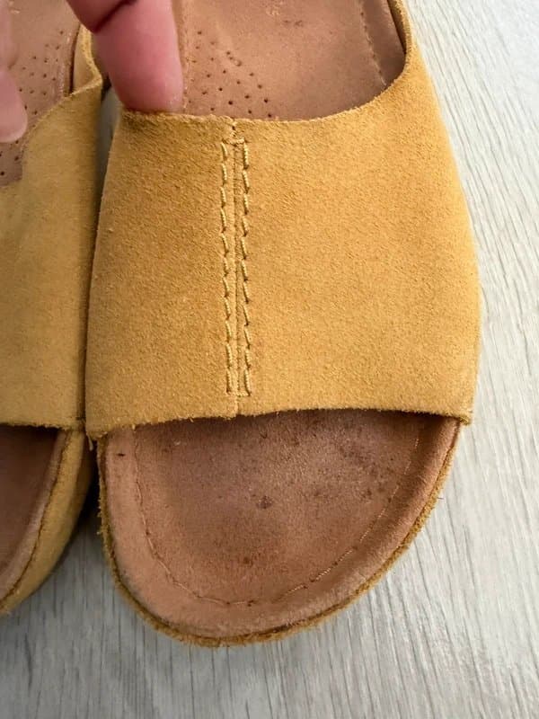 Clarks Mustard yellow Clarks flat slip on mules sandals. Size 5