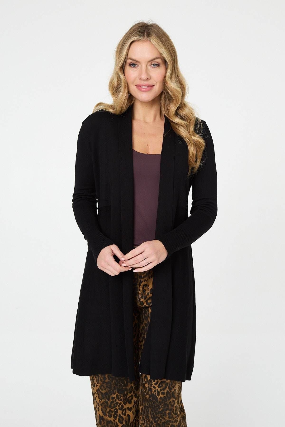 Izabel London Izabel London Women's Open Front Longline Relaxed Cardigan in Black