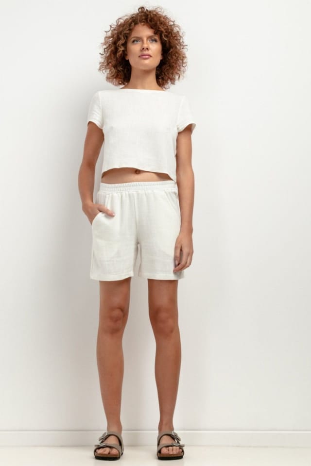 Love Lace Love Lace Women's Linen Blend Loose Shorts in White - 2