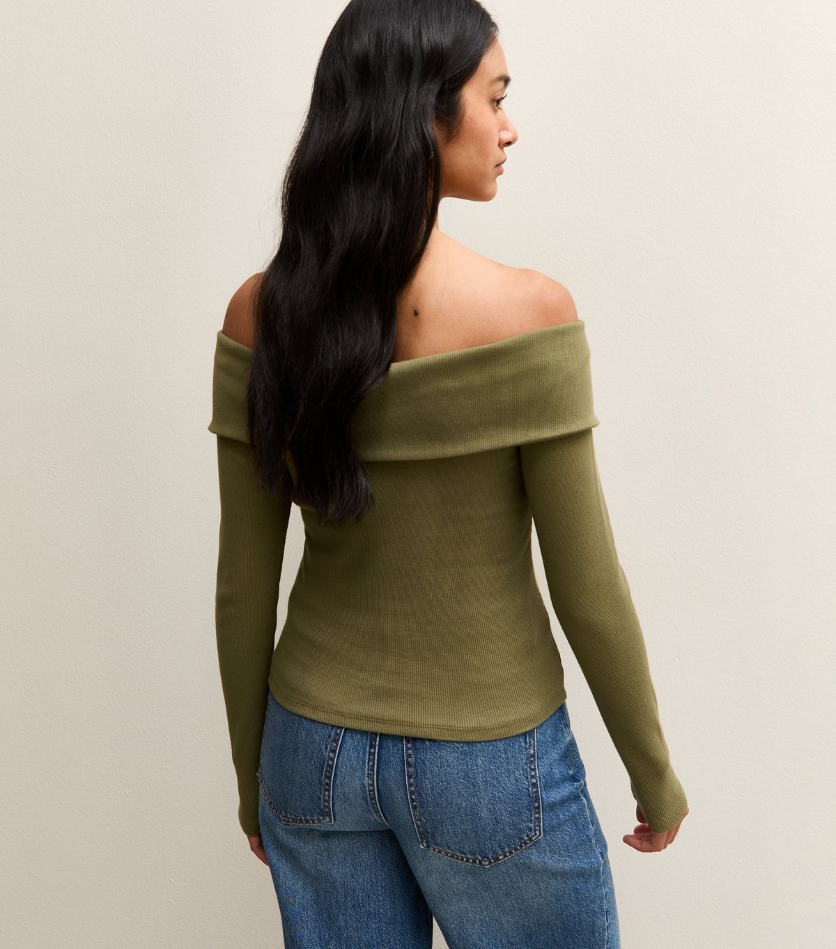 New Look Women's Dark Khaki Folded Bardot Neck Button Up Top New Look - 4