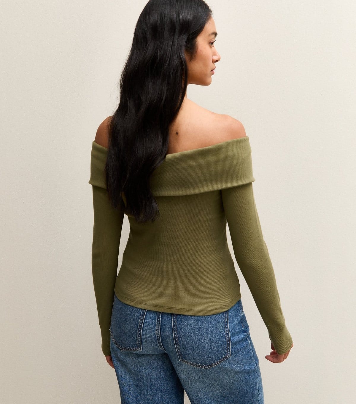 New Look Women's Dark Khaki Folded Bardot Neck Button Up Top New Look - 4
