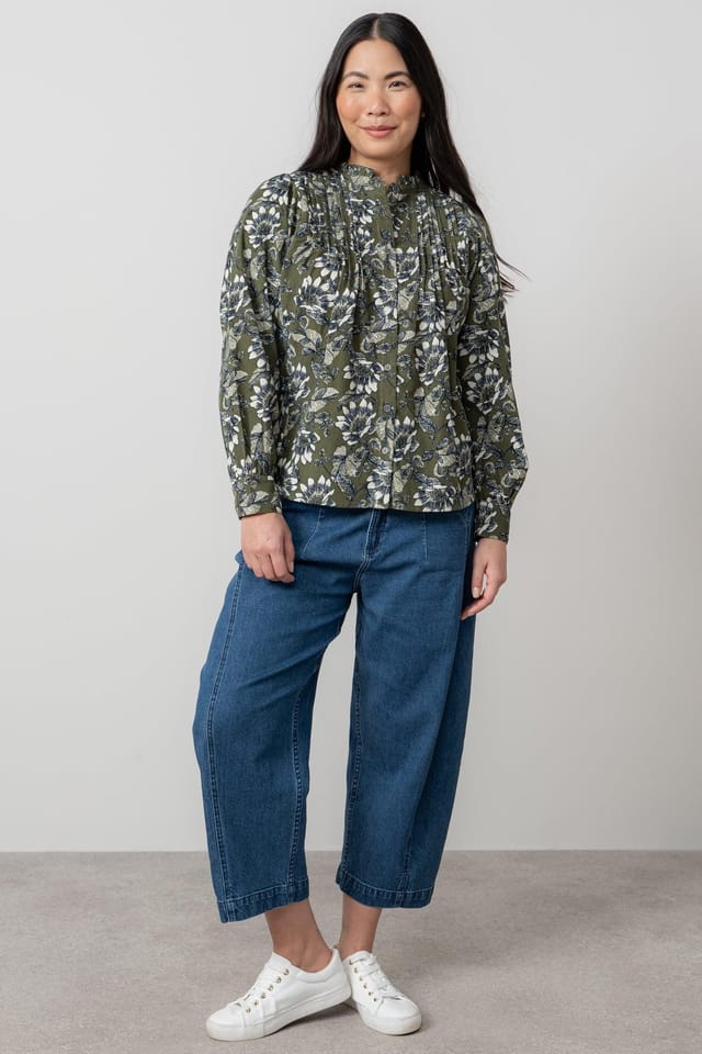 Lily & Me Lily & Me Women's Flora Ditsy Print Cotton Pincord Blouse in Green - 3