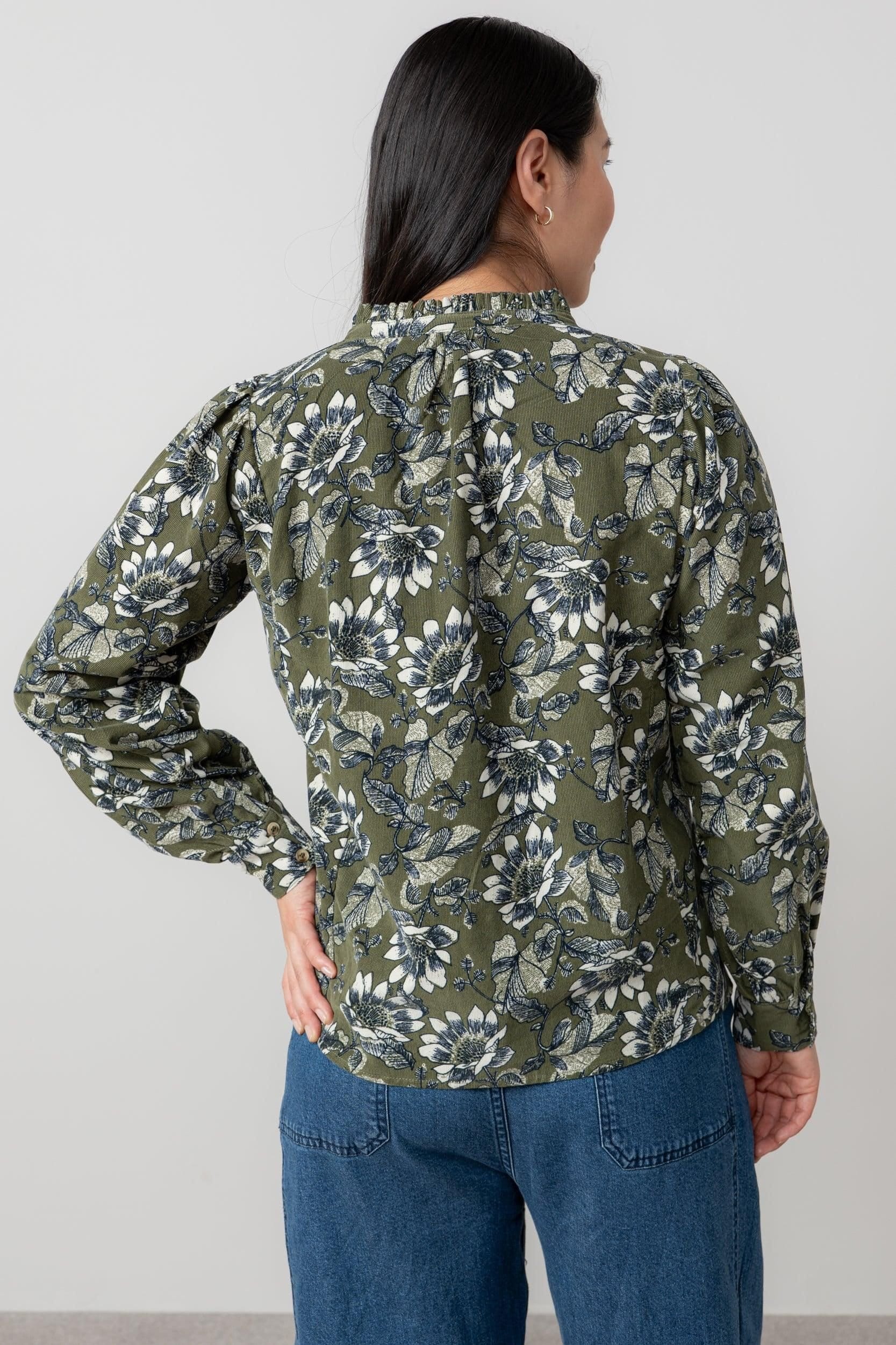 Lily & Me Lily & Me Women's Flora Ditsy Print Cotton Pincord Blouse in Green - 4