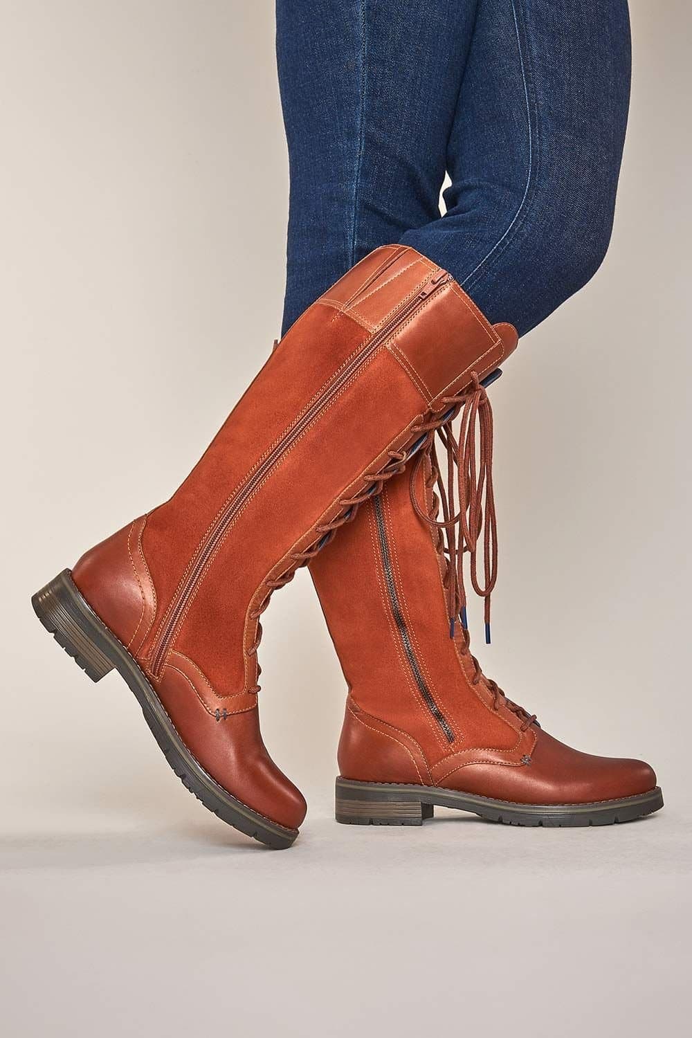 Moshulu Moshulu Women's 'Aimee' Tall Lace Up Suede Leather Boots in Terracotta