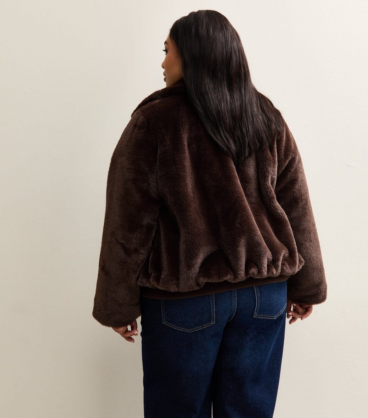 New Look Women's Plus Size Dark Brown Faux Fur Bomber Jacket Curves New Look - 4