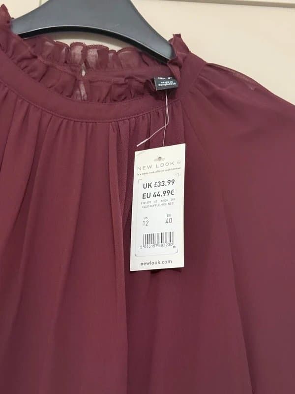 New Look Burgundy Ruffled High Neck Chiffon Mini Dress
