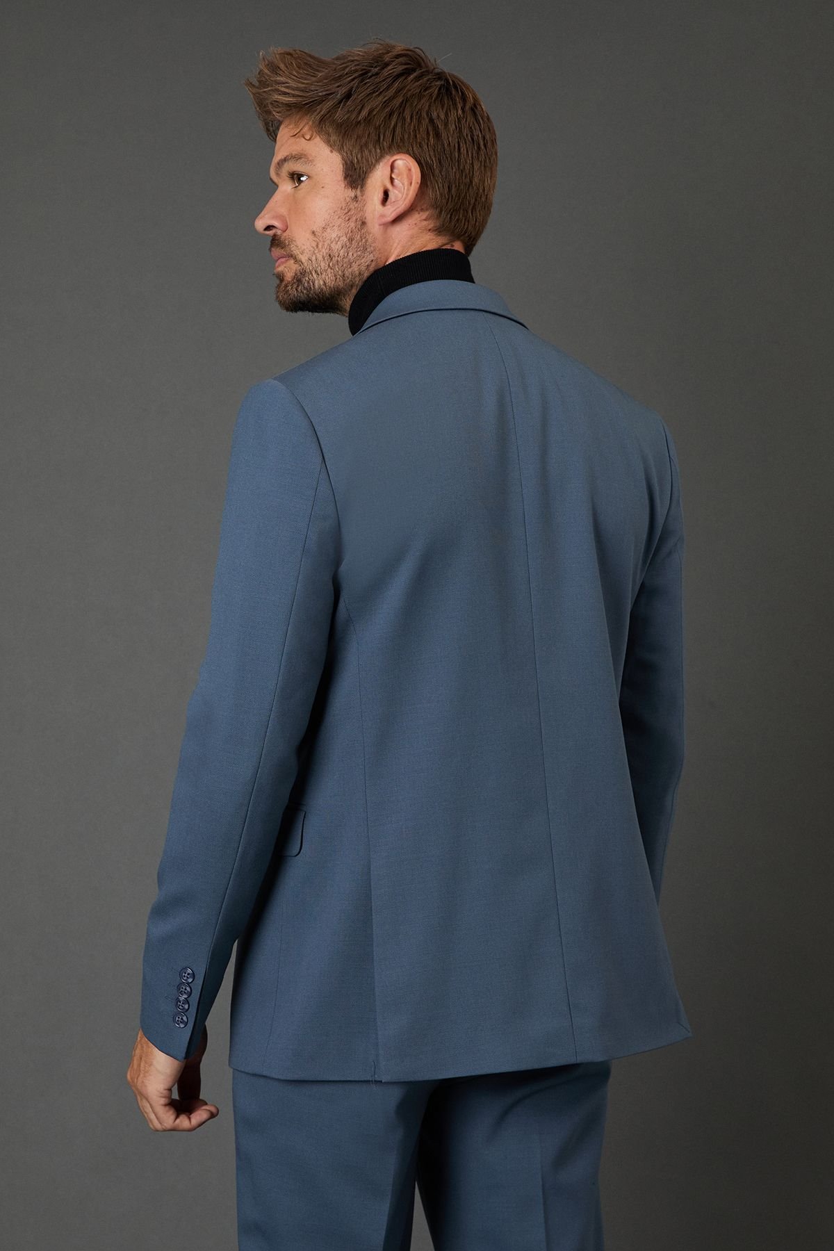 Burton Burton Men's Airforce Wool Blend Stretch Slim Fit Suit Jacket in Blue - 3