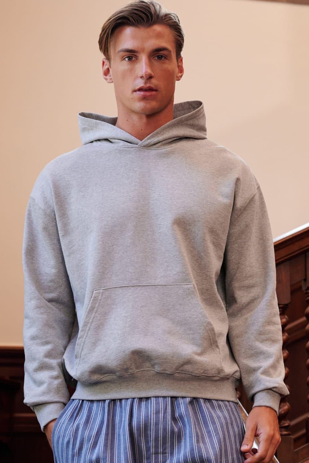 British Boxers British Boxers Men's "Heather Grey" Cotton Oversized Hoodie in Light Grey