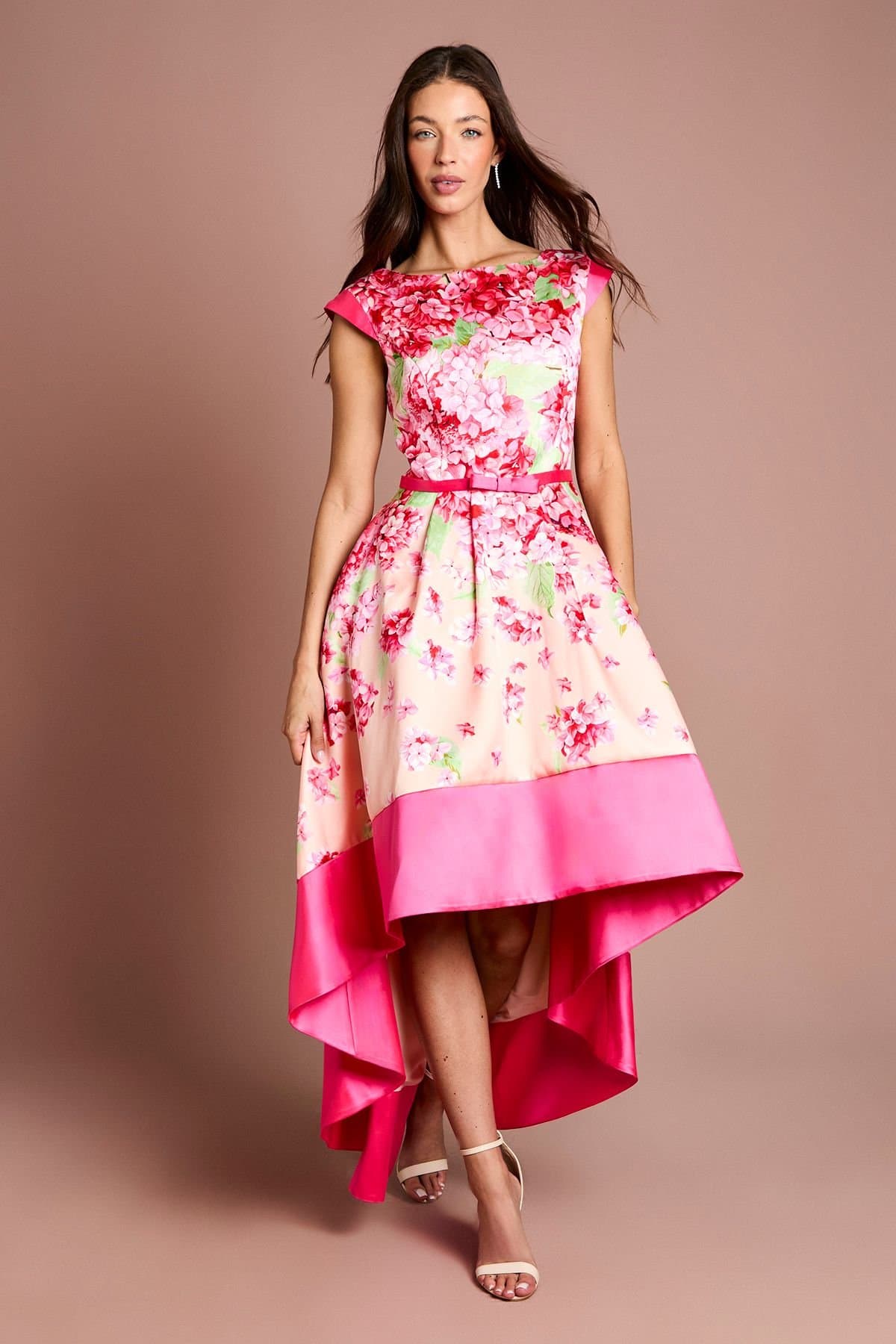 Coast Coast Women's Twill Hi-Lo Floral Printed Midi Dress in Blush