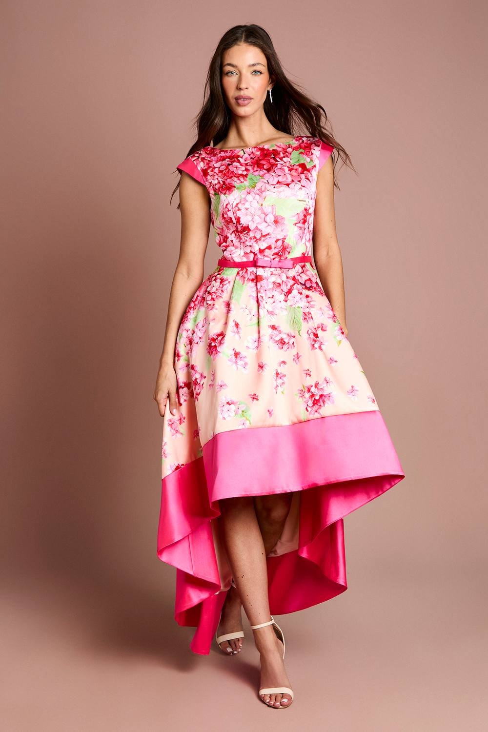 Coast Coast Women's Twill Hi-Lo Floral Printed Midi Dress in Blush - 2