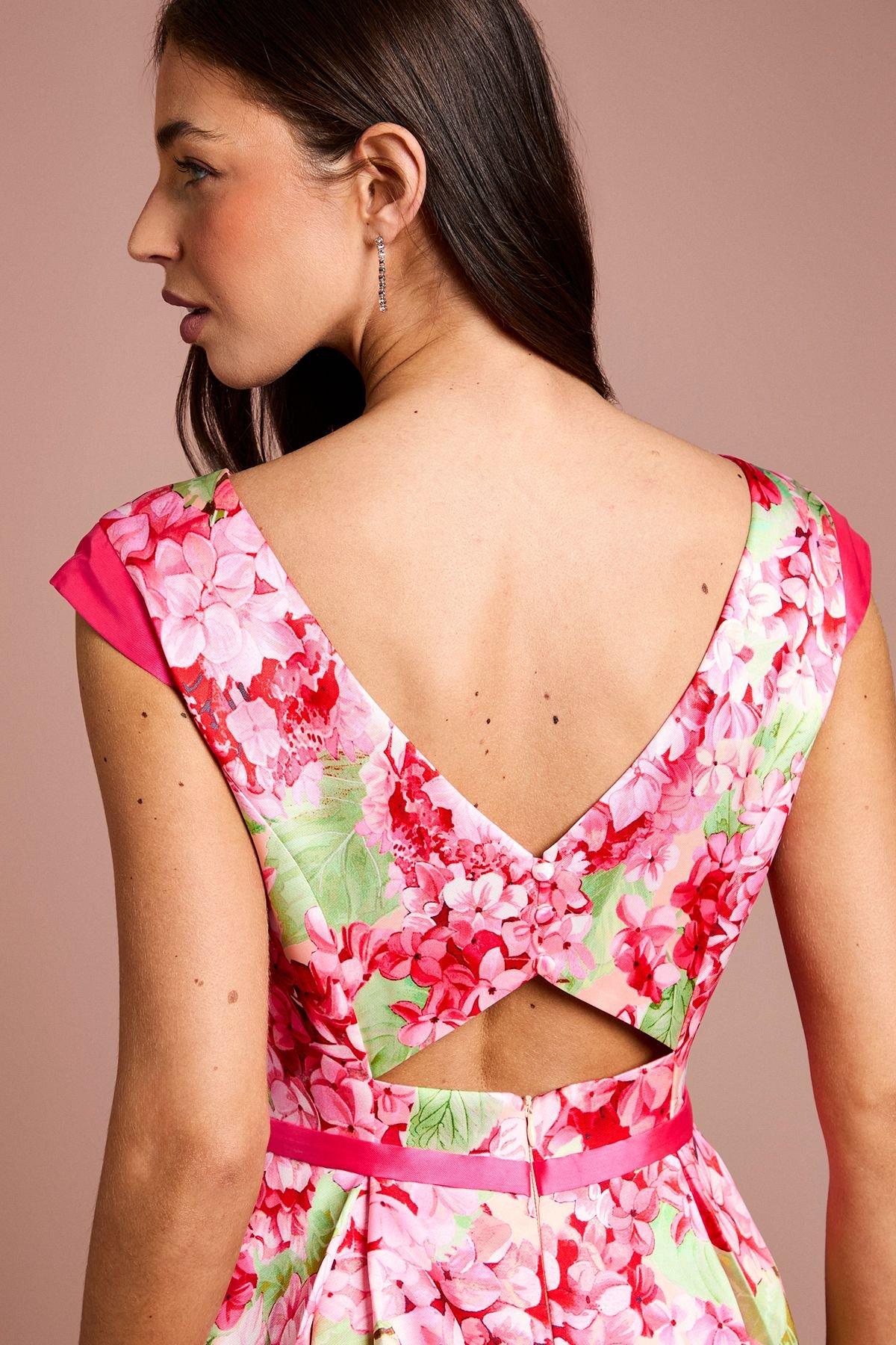 Coast Coast Women's Twill Hi-Lo Floral Printed Midi Dress in Blush - 4