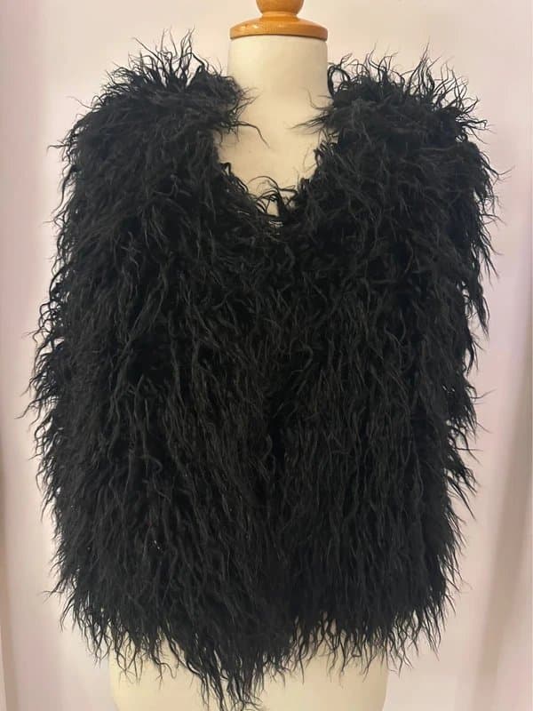 Never Fully Dressed Never Fully Dressed NFD black shaggy shearling  faux Mongolian Fur gilet waistcoat jacket BNWT S/M