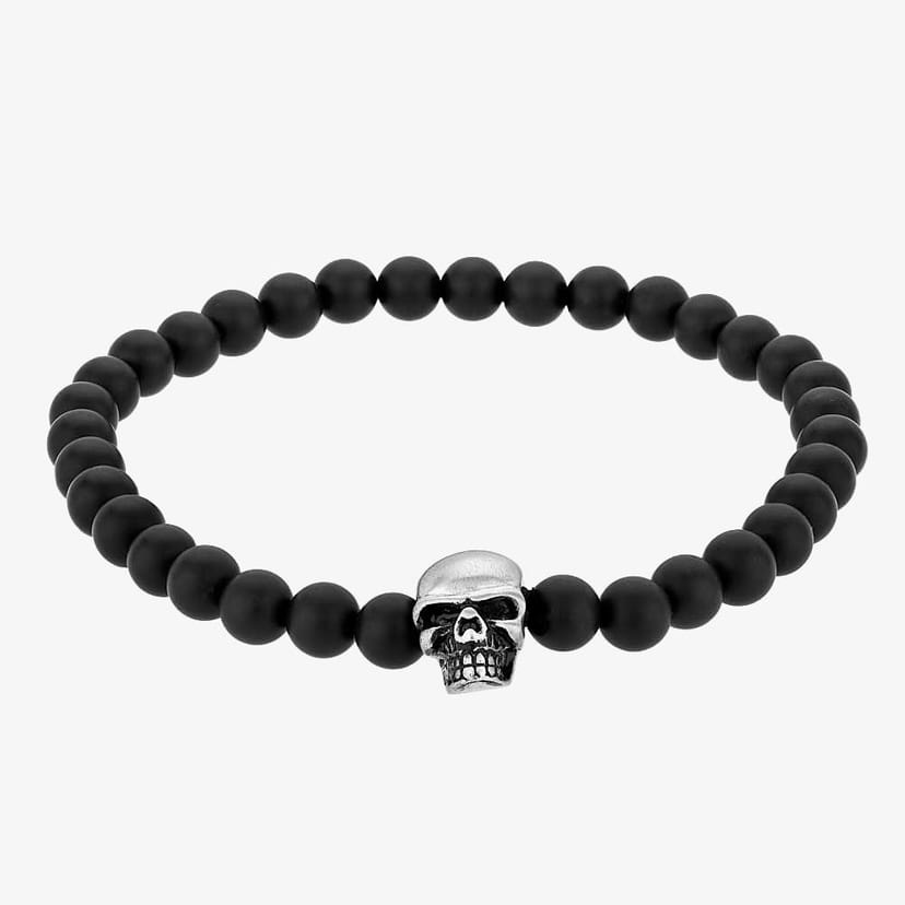 Bourne and Wilde Bourne and Wilde Men's Black Agate Skull Bead Bracelet OSB-1610SBK - 1