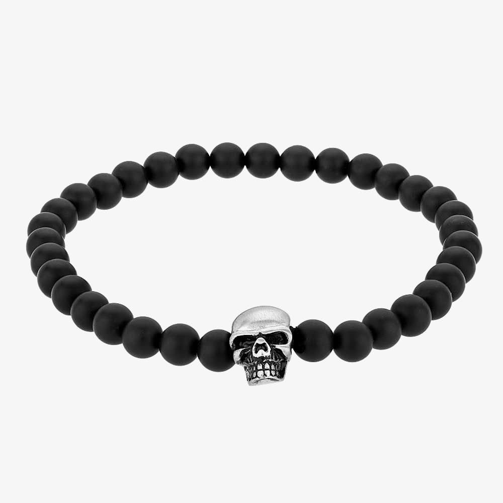 Bourne and Wilde Bourne and Wilde Men's Black Agate Skull Bead Bracelet OSB-1610SBK - 1