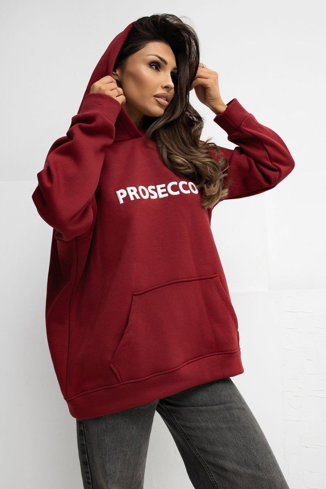 Love Lace Burgundy Embroidered Hooded Sweatshirt