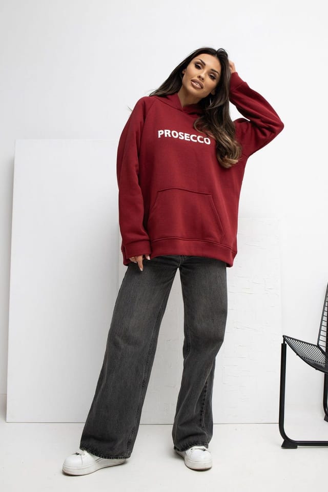 Love Lace Love Lace Women's Embroidered Hooded Sweatshirt with Kangaroo Pocket in Burgundy - 2