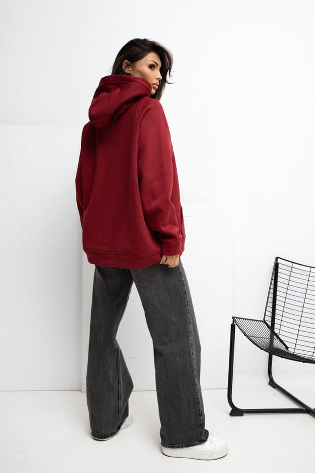 Love Lace Love Lace Women's Embroidered Hooded Sweatshirt with Kangaroo Pocket in Burgundy - 3
