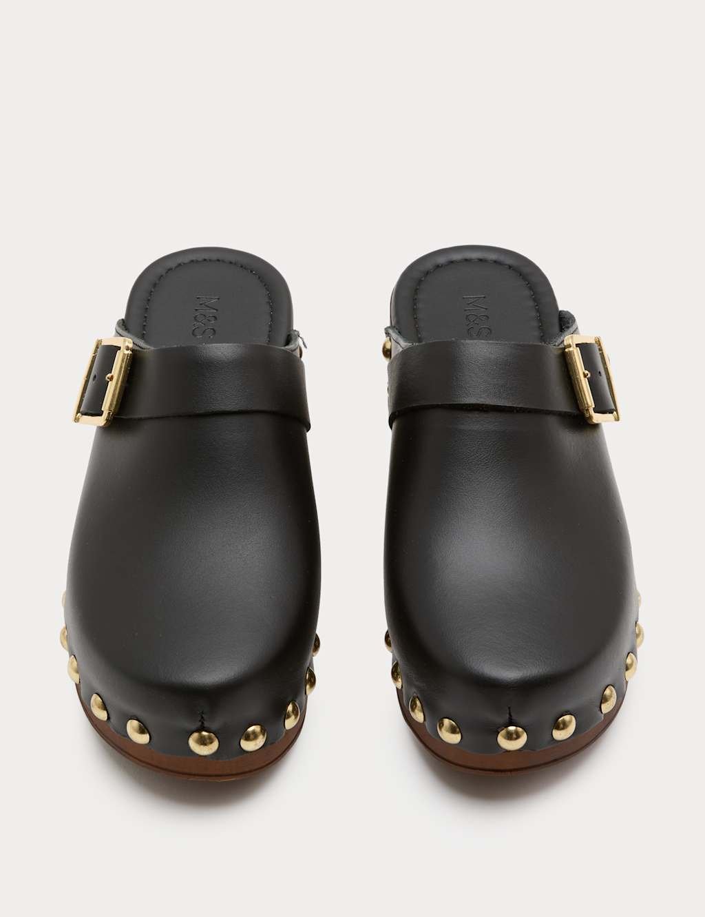 Marks & Spencer M&S Leather Studded Buckle Block Heel Clogs Black - 2
