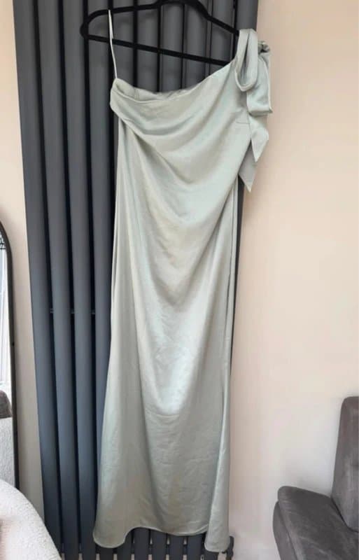 Pretty Lavish Pretty Lavish Sage Green Satin Bridesmaid Maxi Dress UK 10 Wedding Guest