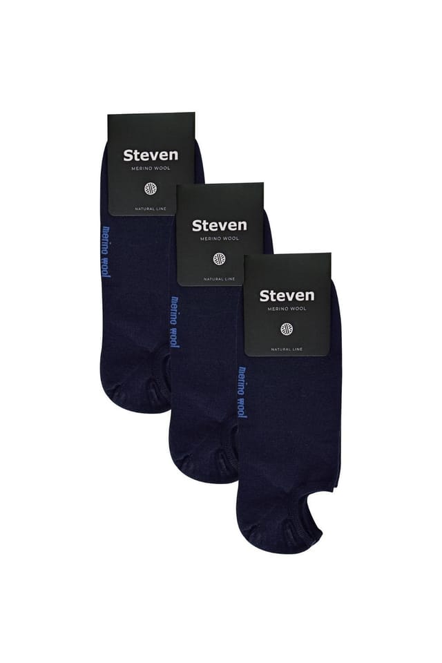 Steven Steven Men's 3 Pack Merino Wool Invisible No Show Socks in Navy - 2