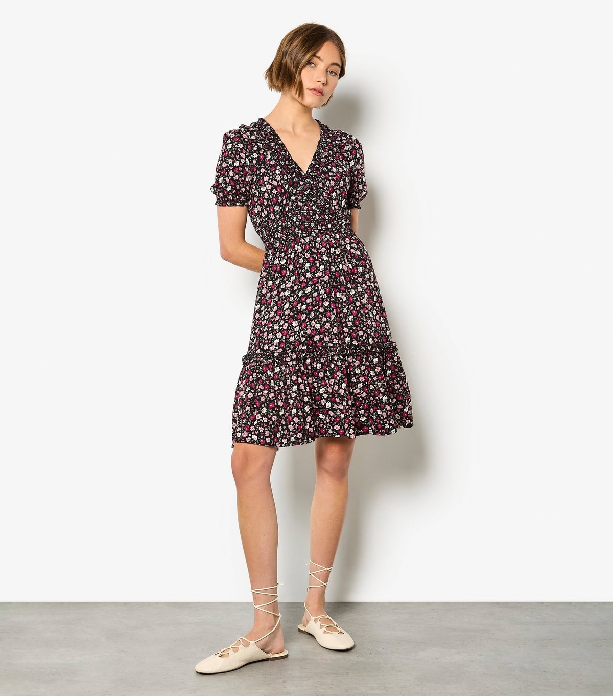 Apricot Women's Pink Floral Print Tiered Skirt Mini Dress Apricot New Look - 2