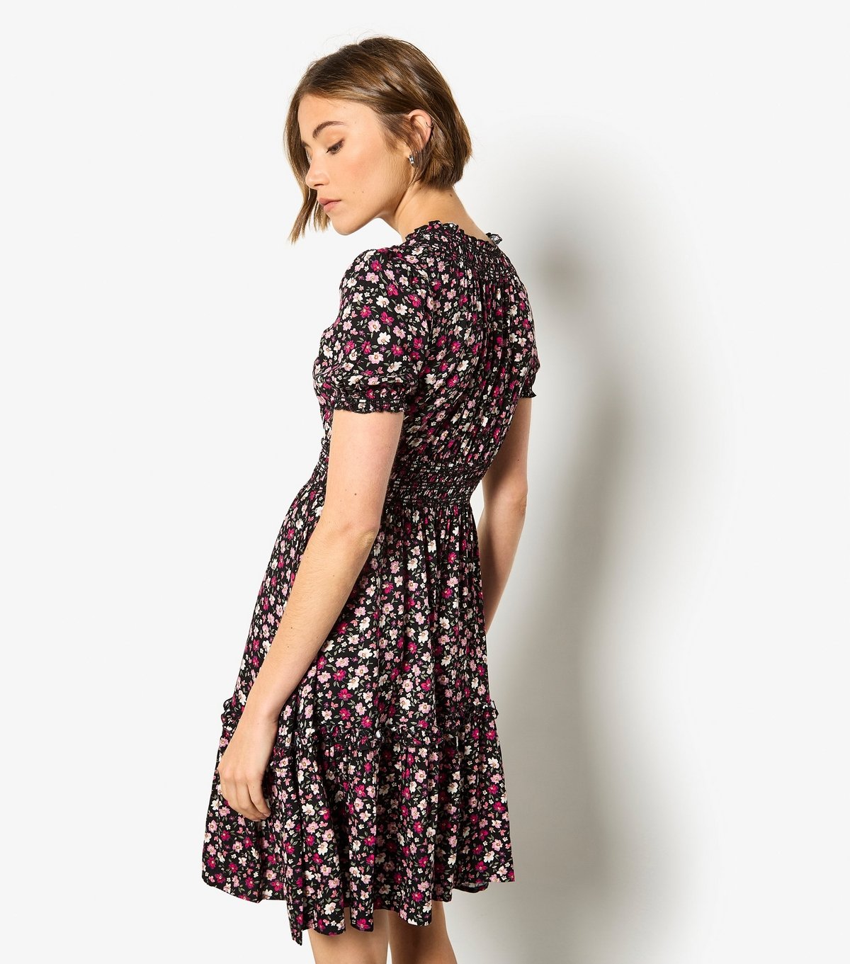 Apricot Women's Pink Floral Print Tiered Skirt Mini Dress Apricot New Look - 3