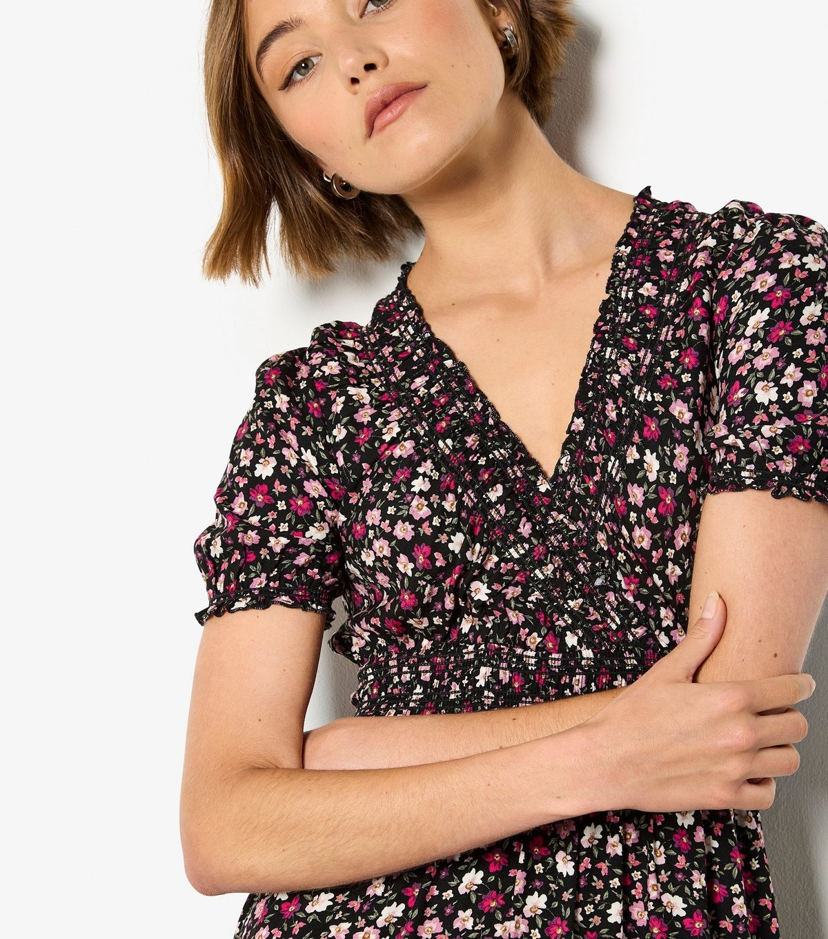 Apricot Women's Pink Floral Print Tiered Skirt Mini Dress Apricot New Look - 4