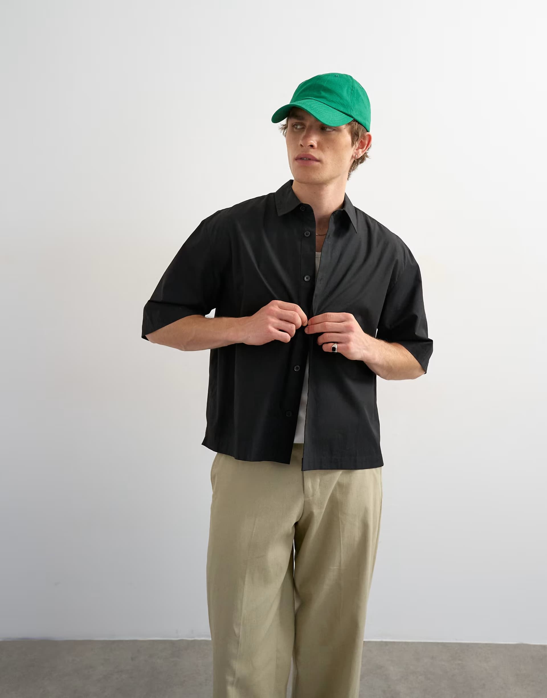 ASOS Topman relaxed fit crop poplin short sleeve shirt in black