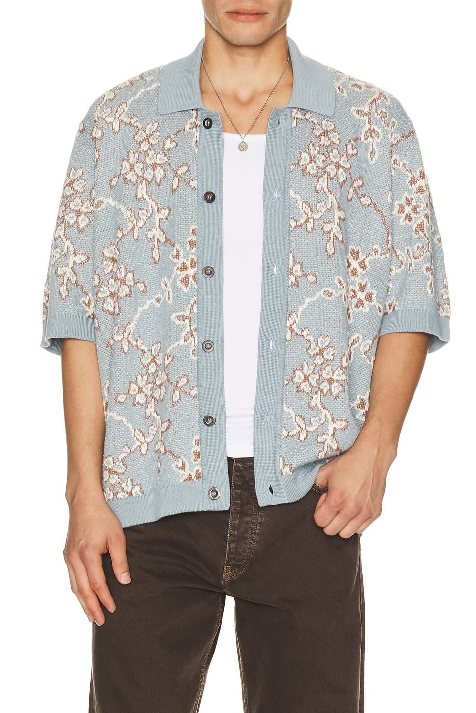 revolve Revolve Light Blue Trellis Knit Shirt