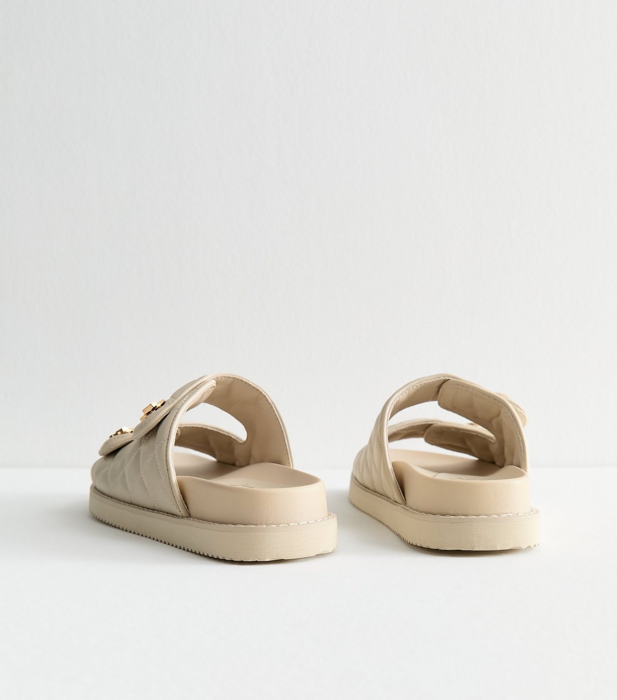 New Look Women's Off White Faux Leather Quilted Chunky Sole Sandals Vegan New Look - 4