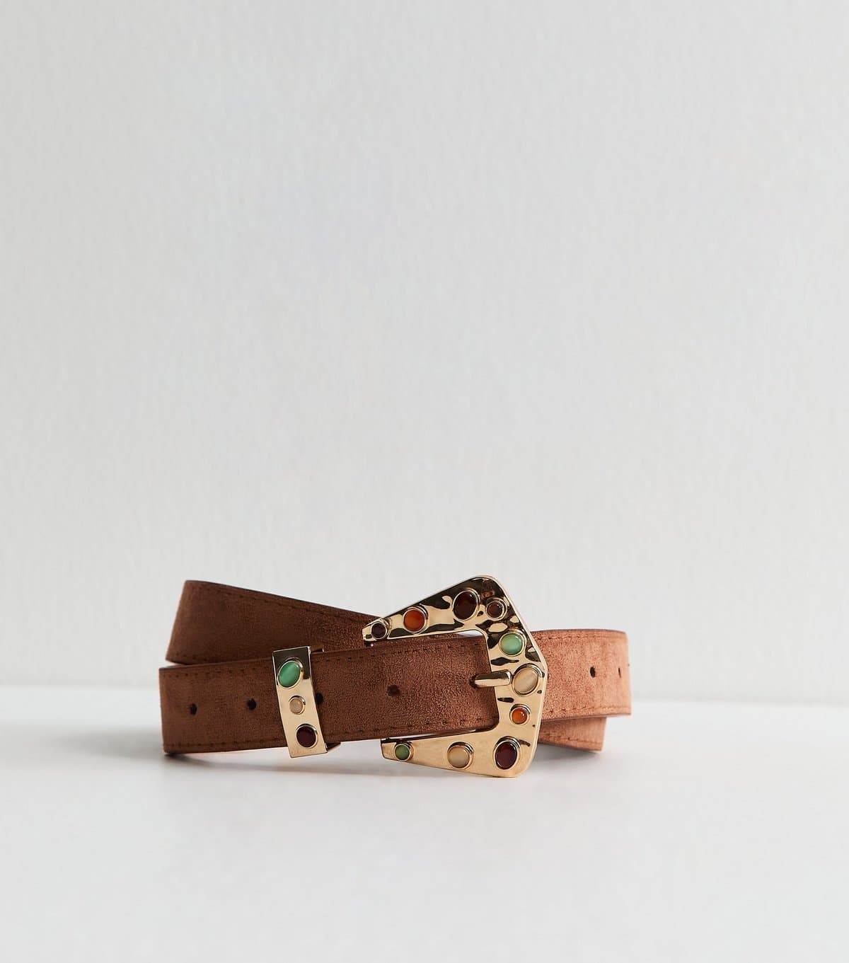 New Look New Look Tan Faux Suede Stone Buckle Belt