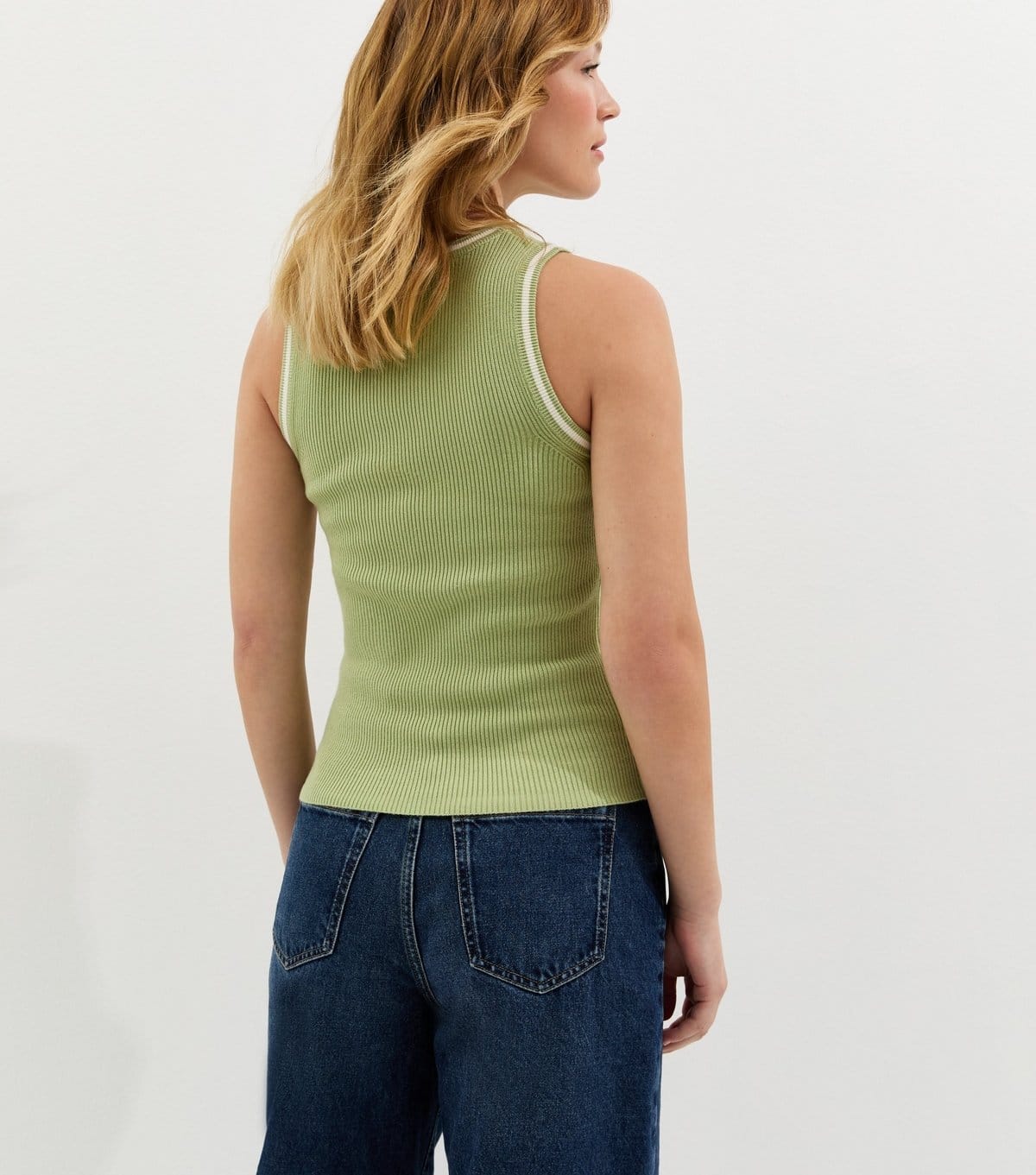 New Look Women's Green Ribbed Contrast Tipping Vest New Look - 4
