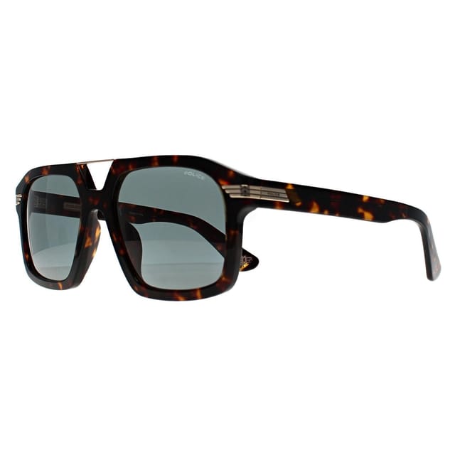 Police Police Men's Square Shiny Dark Havana Grey Green SPLP28M Forty 1 in Brown - 2