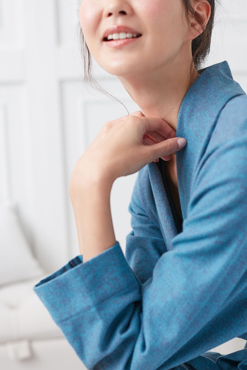 British Boxers British Boxers Women's "Stornoway" Herringbone Brushed Cotton Dressing Gown in Teal - 3