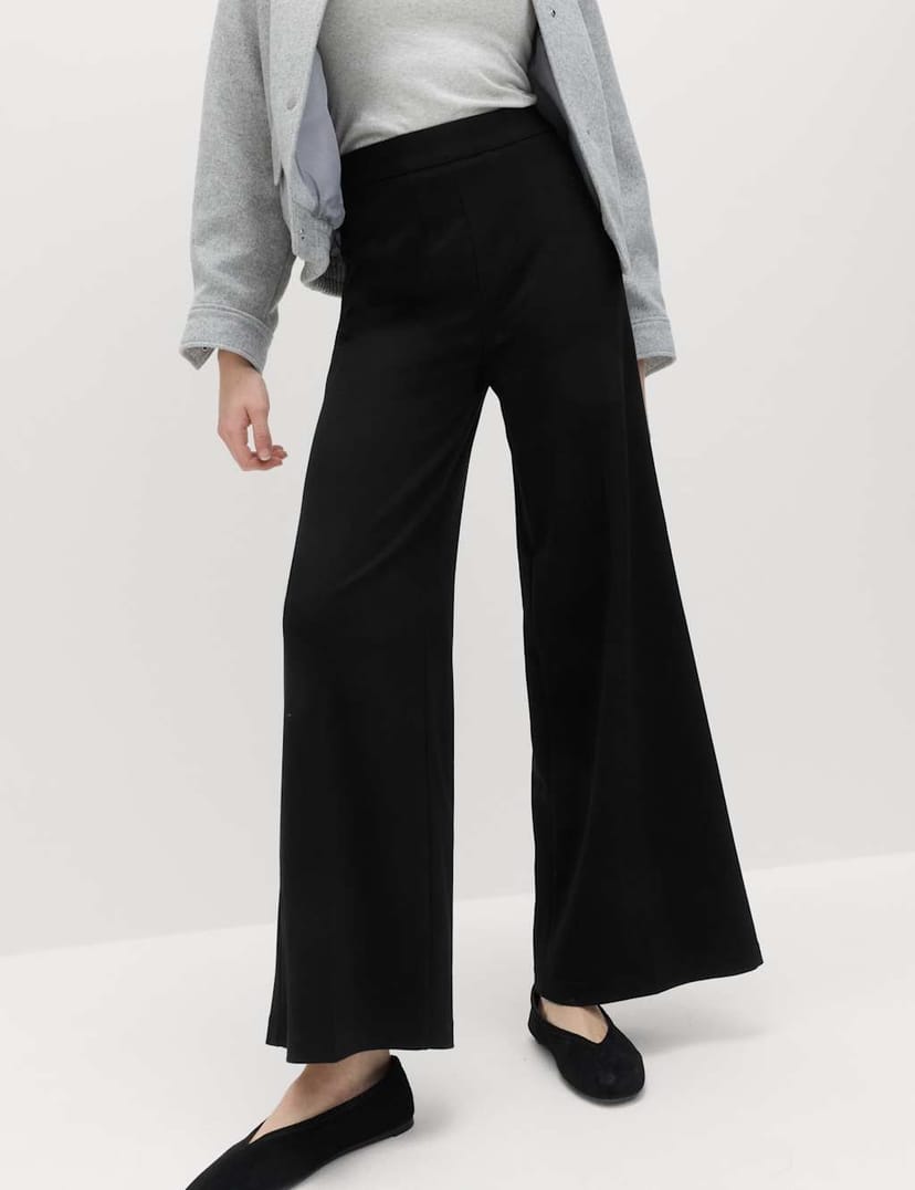 Marks & Spencer M&S Jersey Wide Leg Trousers with Stretch Black - 1