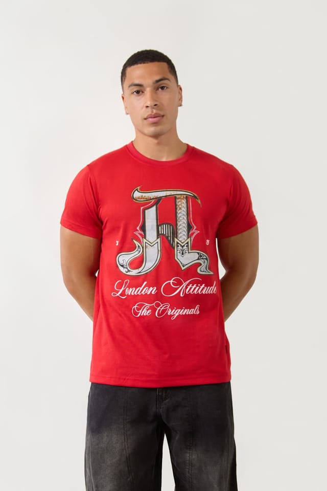 LONDON ATTITUDE LONDON ATTITUDE Men's Red Regular Fit T-Shirt with Ornate “A" Graphic - 2