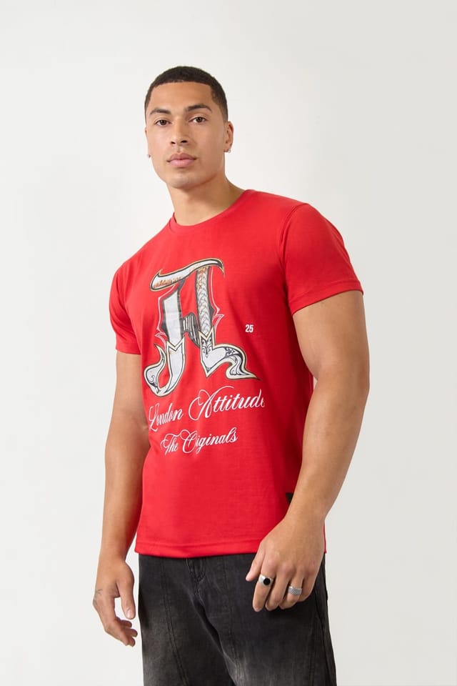 LONDON ATTITUDE LONDON ATTITUDE Men's Red Regular Fit T-Shirt with Ornate “A" Graphic - 3