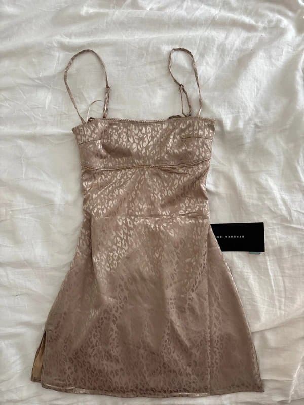 Bershka bershka discontinued beige leopard print mini backless dress