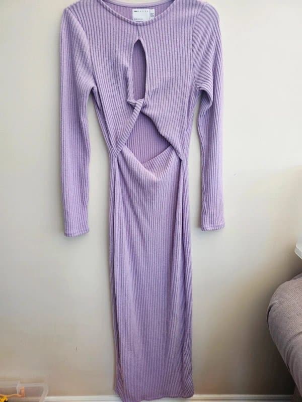 ASOS Design Asos design Lilac Ribbed Cut Out Twist Midi Dress - Size 10