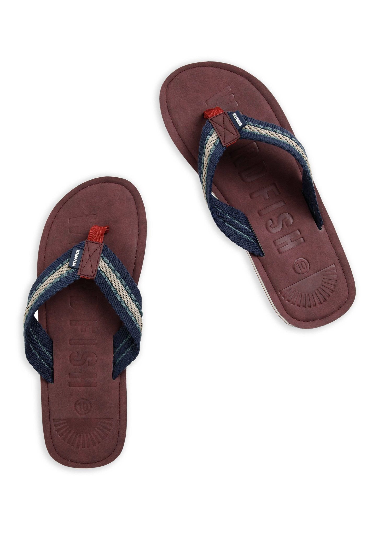 Weird Fish Weird Fish Men's Malham Leather Look Flip Flops in Maroon - 2